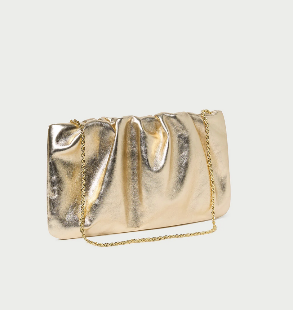 Serena Champagne Gathered Leather Clutch