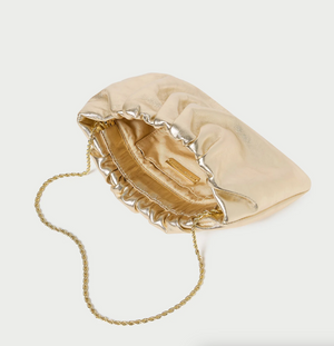 Serena Champagne Gathered Leather Clutch