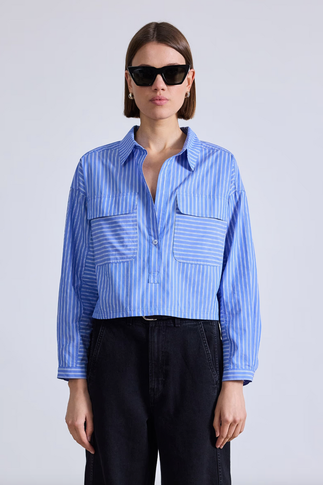 Cropped Kava Top in Blue & Cream Stripe