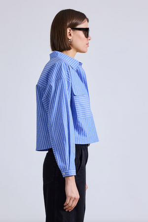 Cropped Kava Top in Blue & Cream Stripe