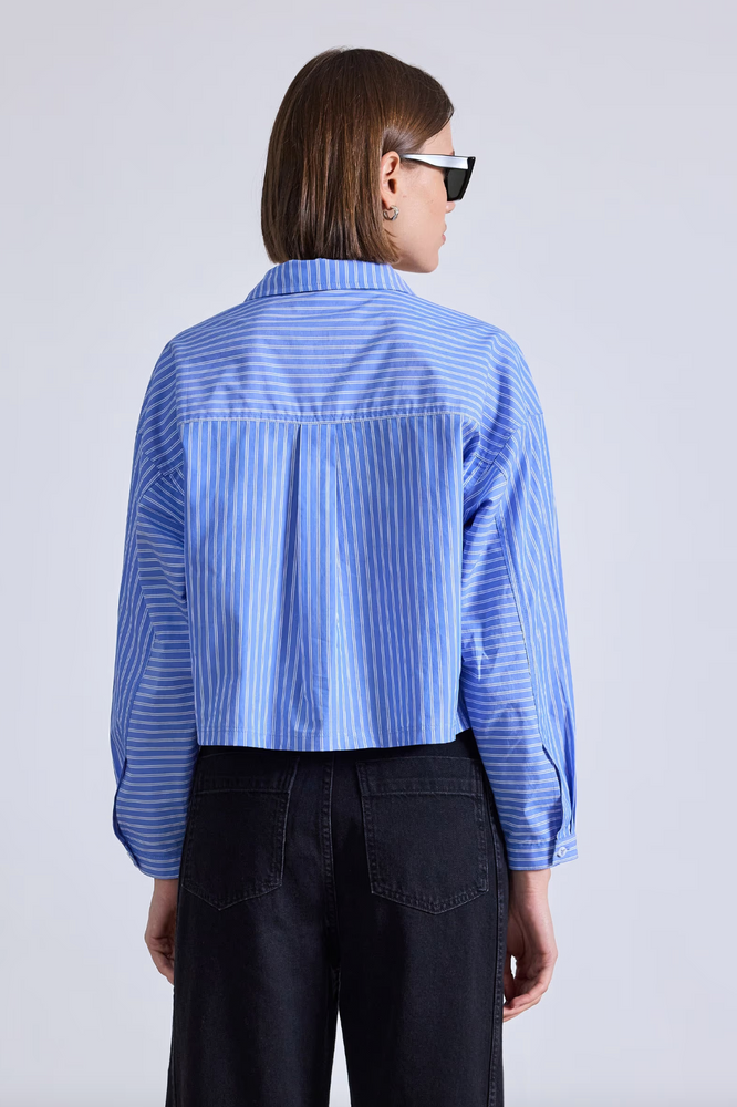 Cropped Kava Top in Blue & Cream Stripe