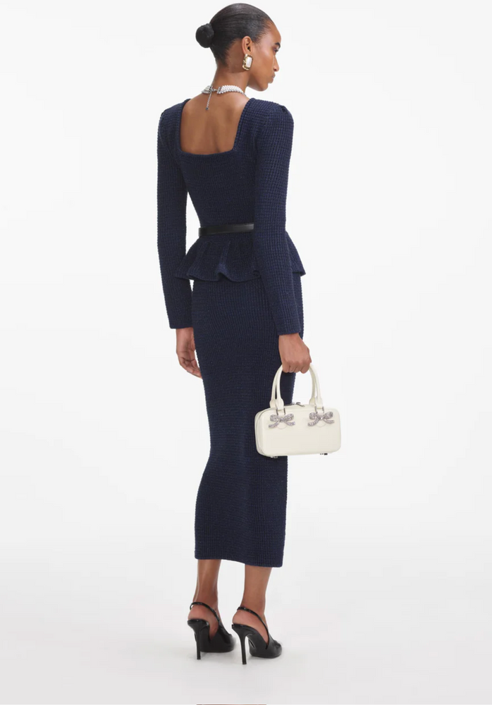 Navy Knit Peplum Midi Dress