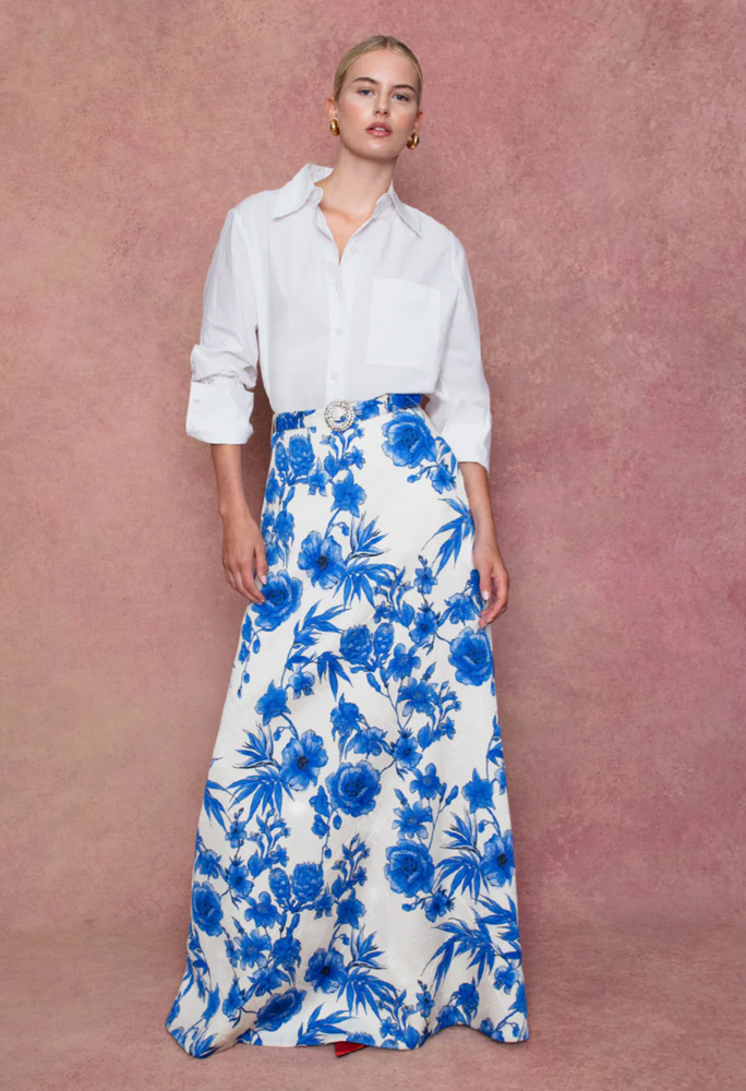 Bellamy Brocade Skirt in Antigua Blue