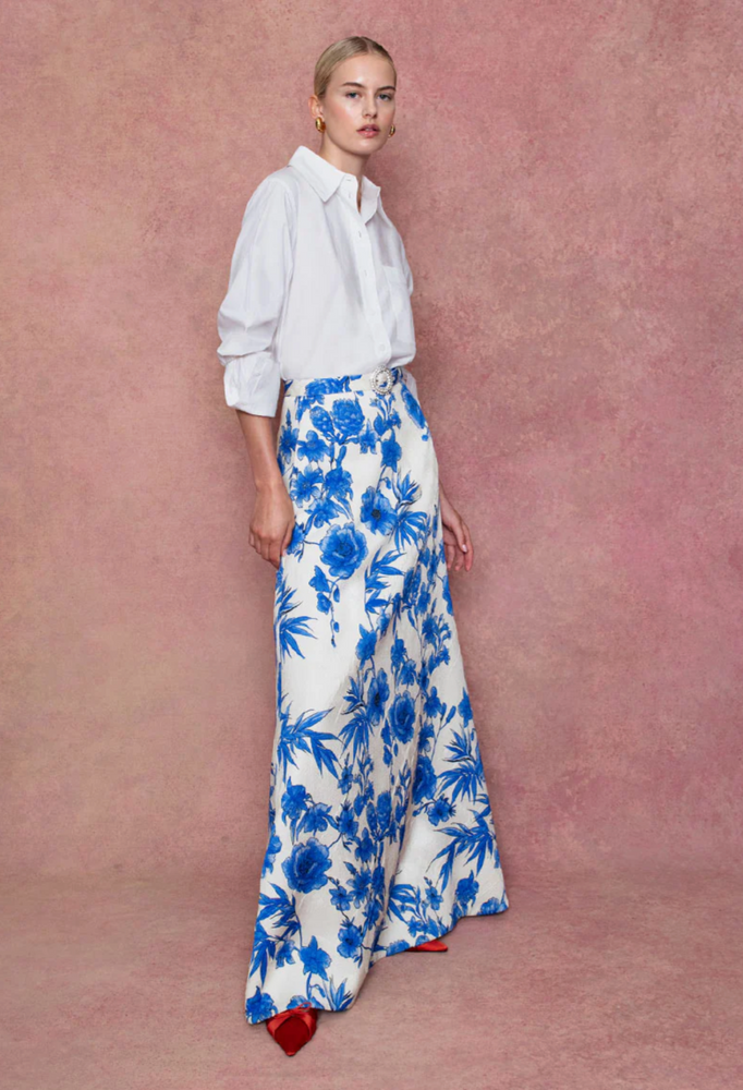 Bellamy Brocade Skirt in Antigua Blue