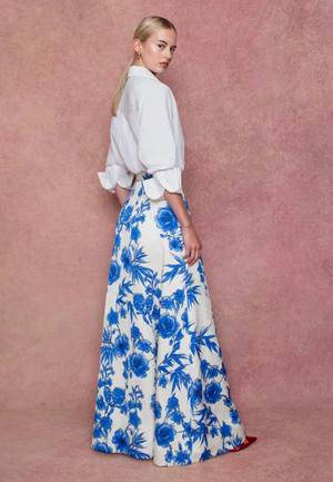 Bellamy Brocade Skirt in Antigua Blue