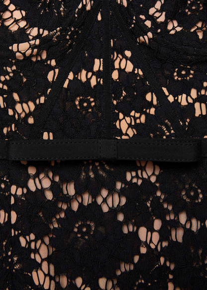 Black Fine Lace Midi Dress