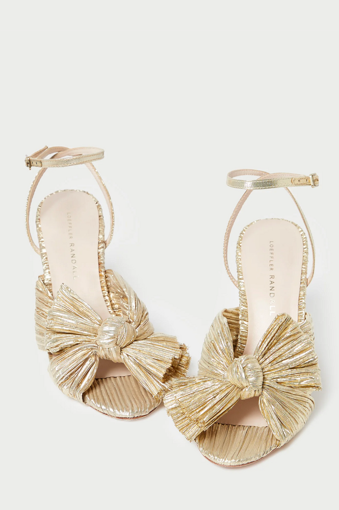 
            
                Load image into Gallery viewer, Camellia Gold Pleated Bow Heel
            
        