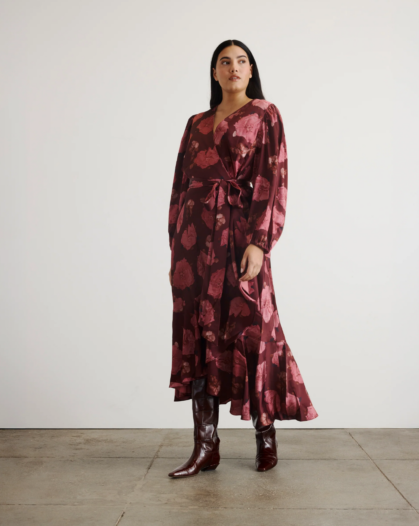 Long Sleeve Blaire Dress in Mahogany/Soft Carmine Multi