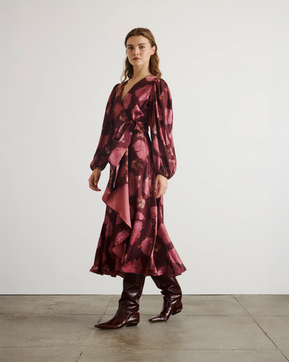 Long Sleeve Blaire Dress in Mahogany/Soft Carmine Multi