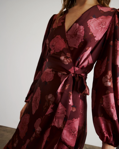 Long Sleeve Blaire Dress in Mahogany/Soft Carmine Multi