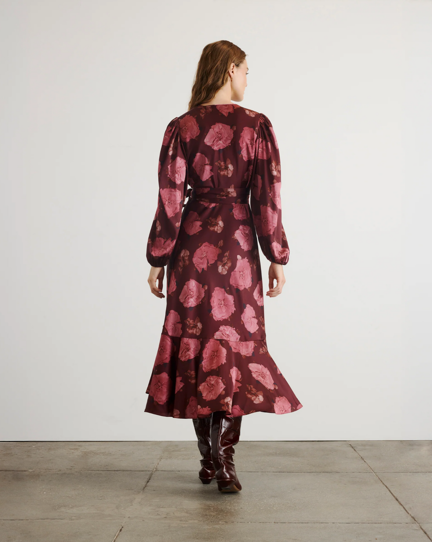Long Sleeve Blaire Dress in Mahogany/Soft Carmine Multi