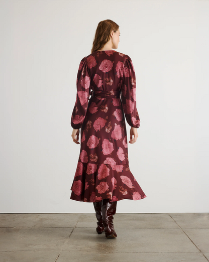 Long Sleeve Blaire Dress in Mahogany/Soft Carmine Multi