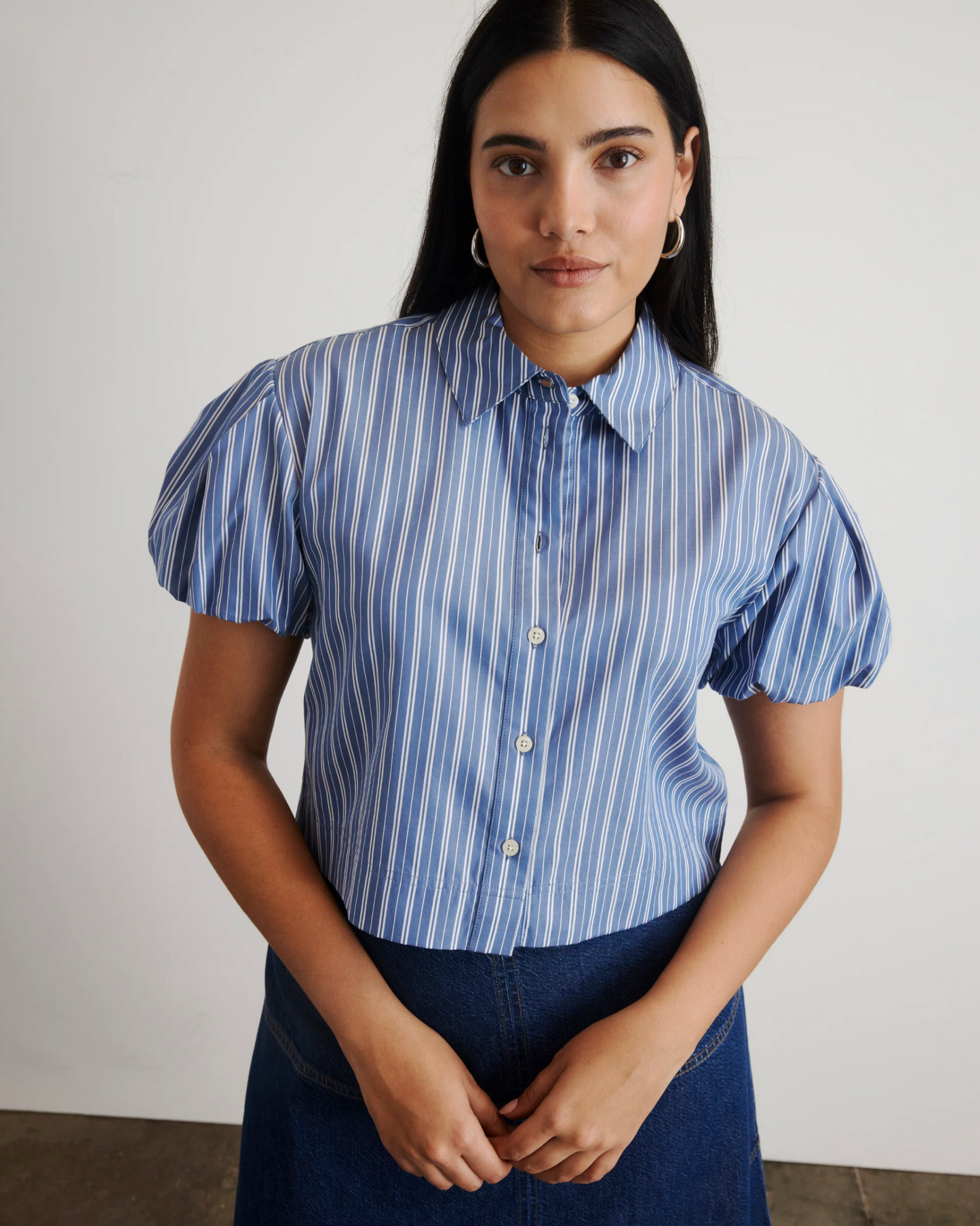 Elza Top in French Blue/White Multi