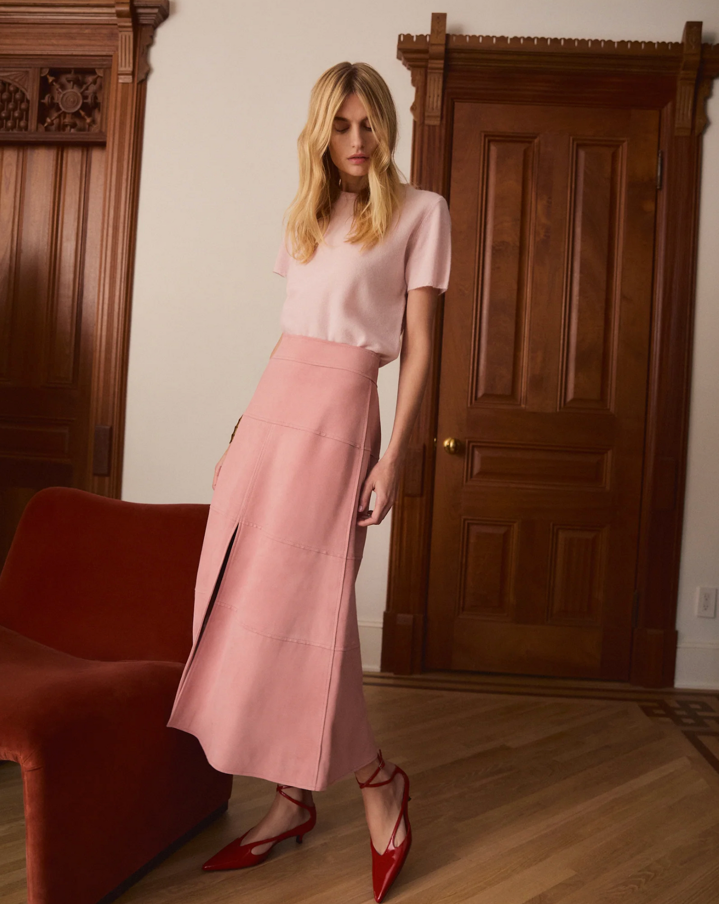 Suede Hudson Skirt in Baby Pink