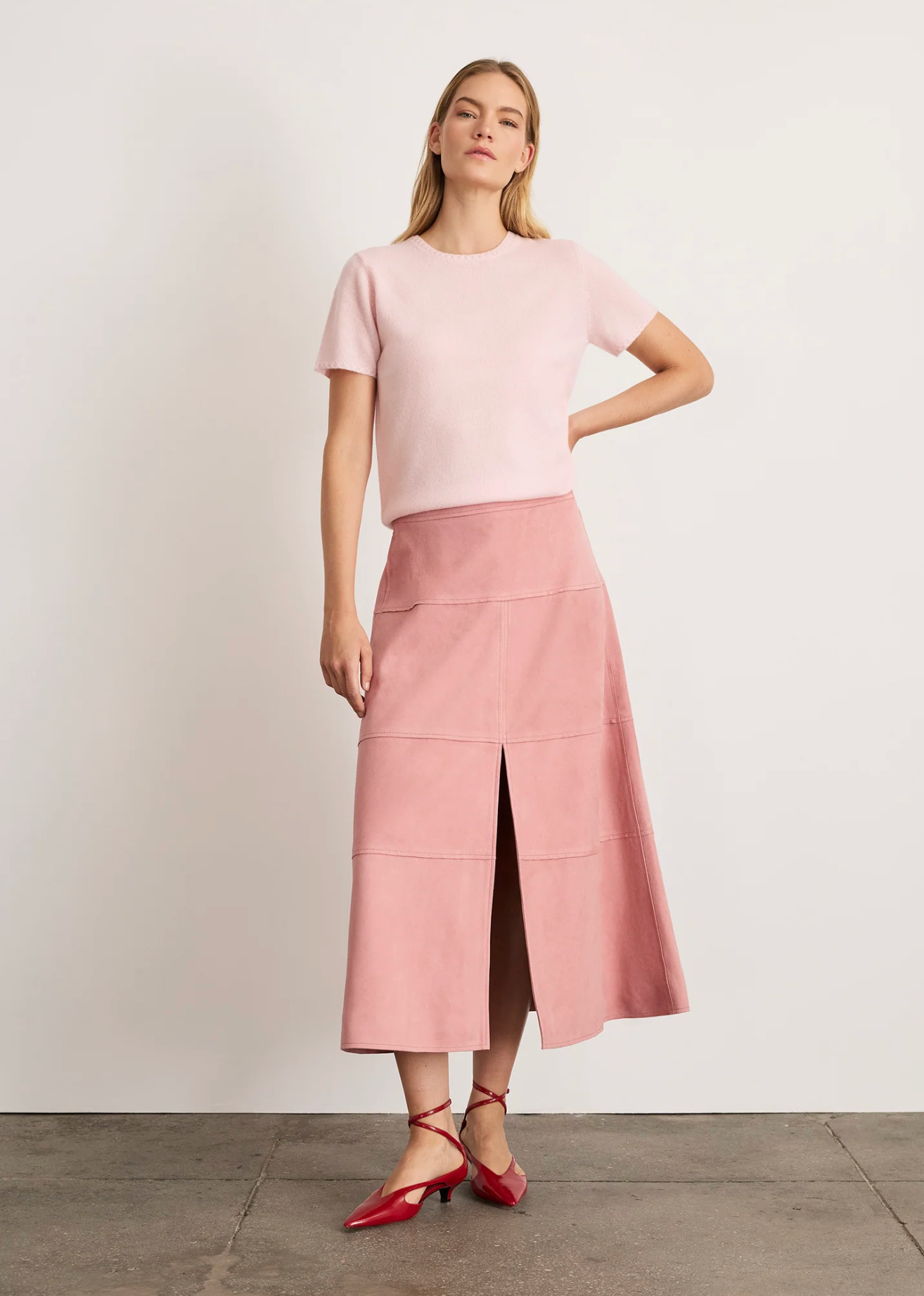 Suede Hudson Skirt in Baby Pink