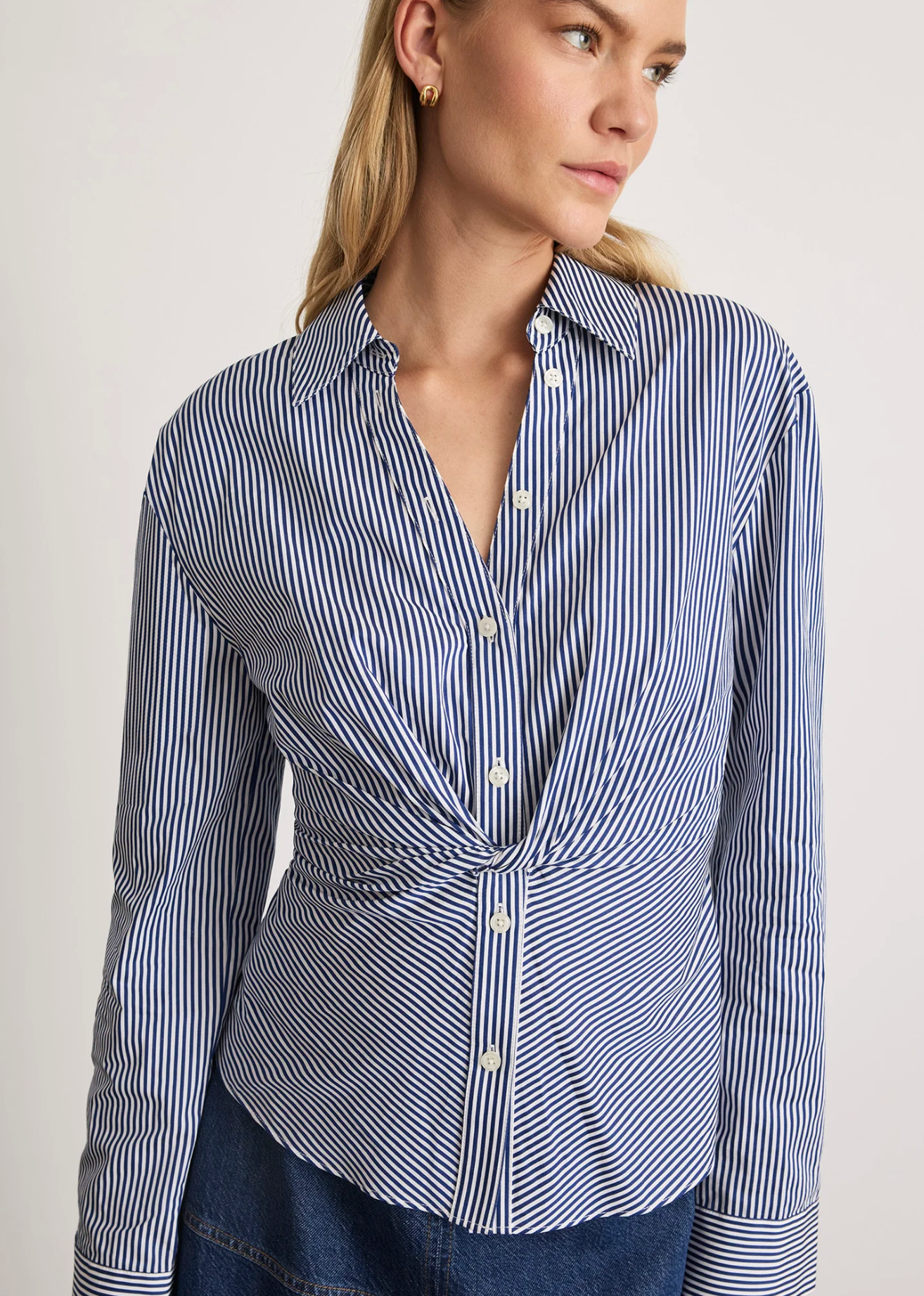 Long Sleeve Oakley Top in Blue/Optic White