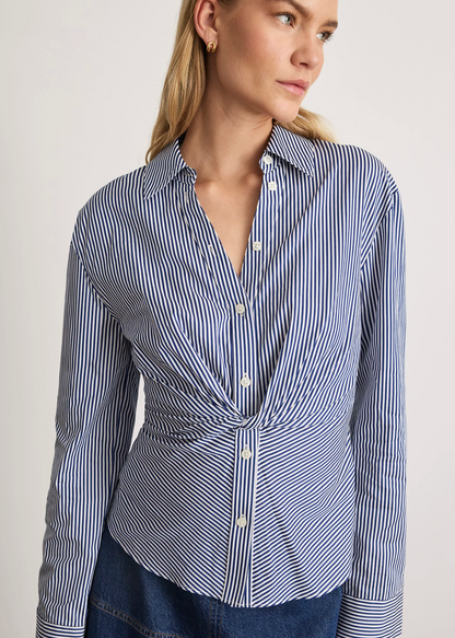 Long Sleeve Oakley Top in Blue/Optic White