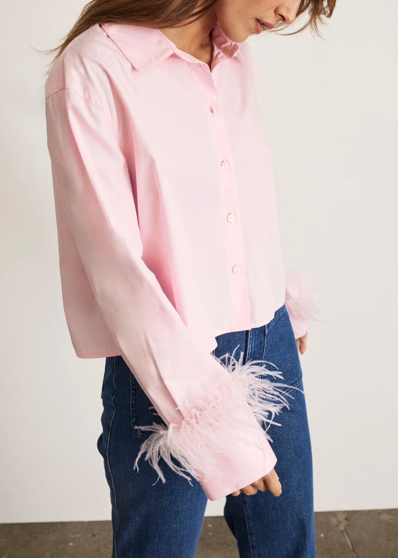 Largaux Feather Top in Baby Pink