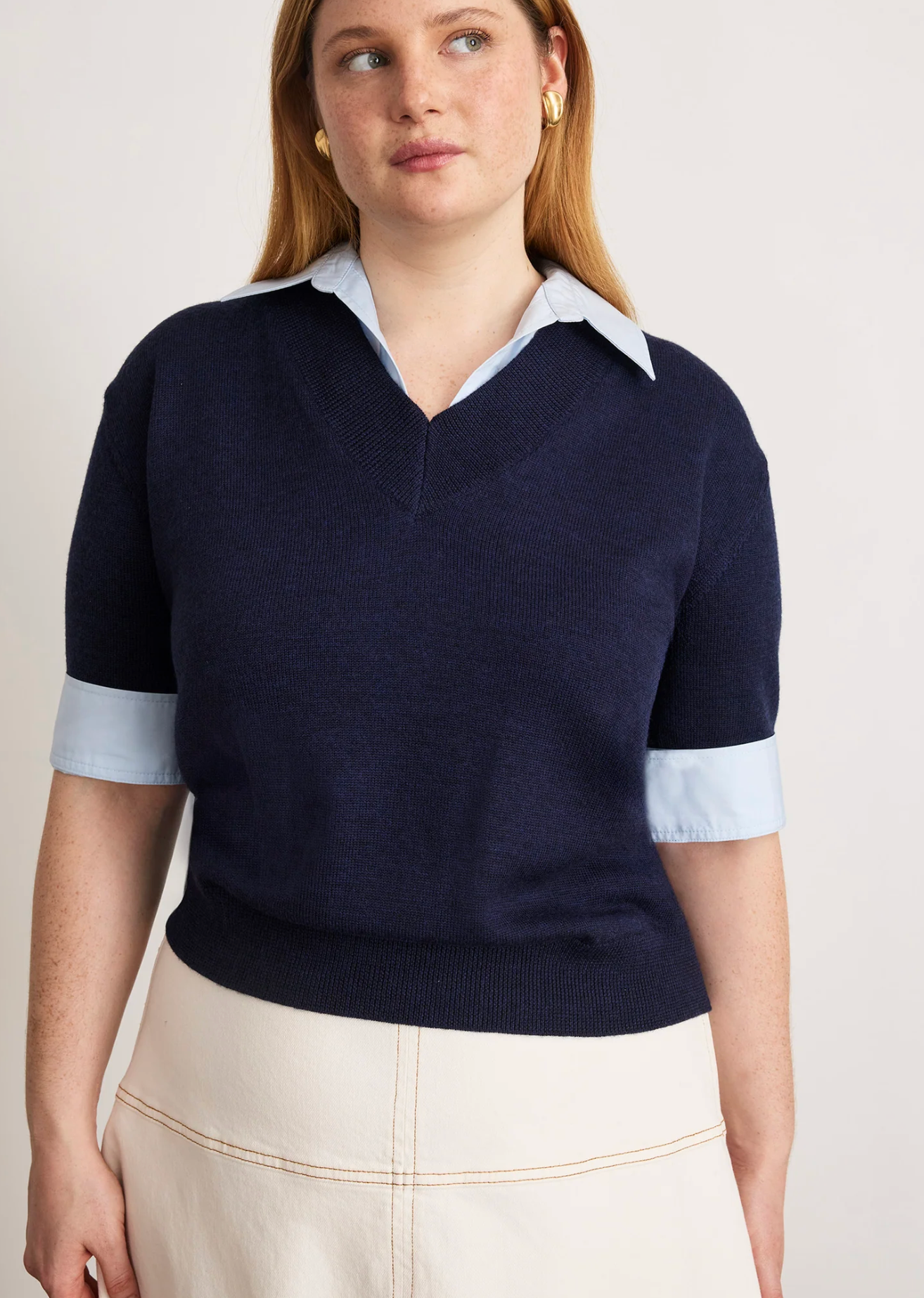 Esme Sweater Top in Maritime Blue Melange/Oxford