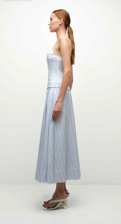 Quinlin Midi Dress in Blue Stripe