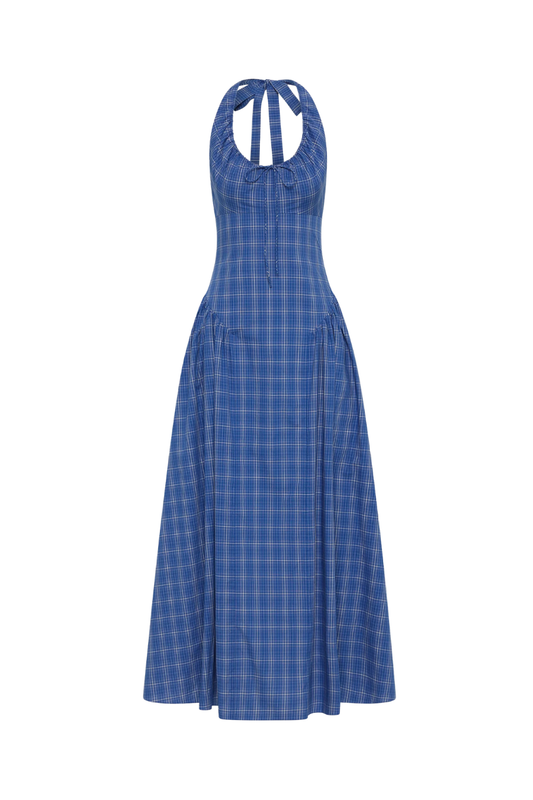 Del Ros Midi Dress Flor Check Cobalt