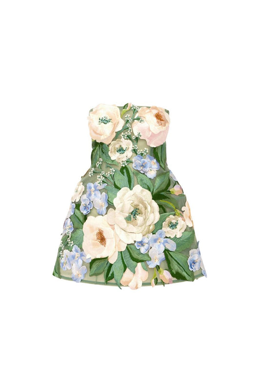 Roselle Floral Embellished Bustier Mini in Blossom