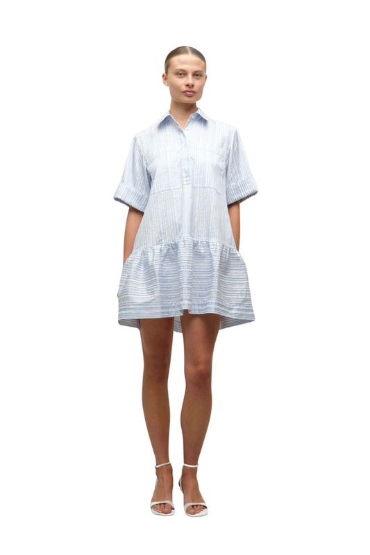 Cris Cotton Shirt Dress in Hydrangea Blue Stripe