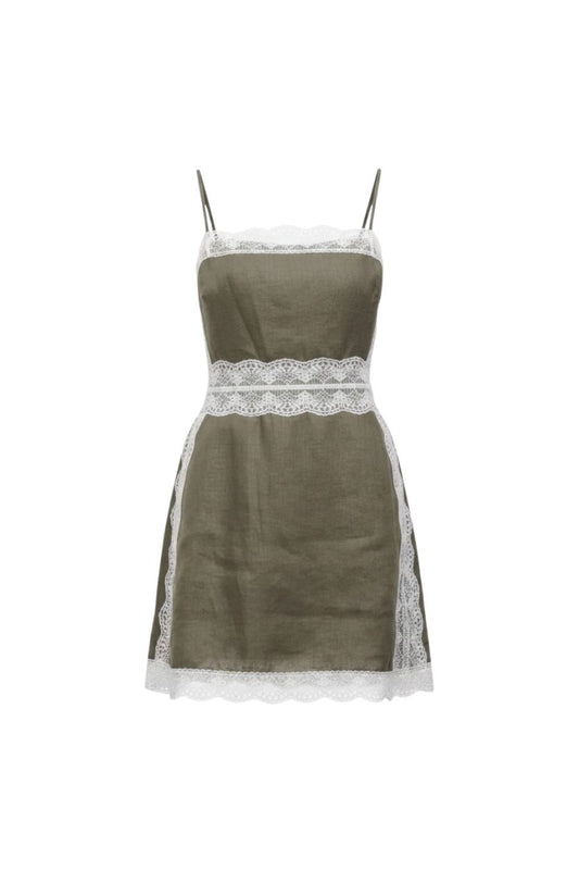 Amalina Linen Mini Dress in Thyme