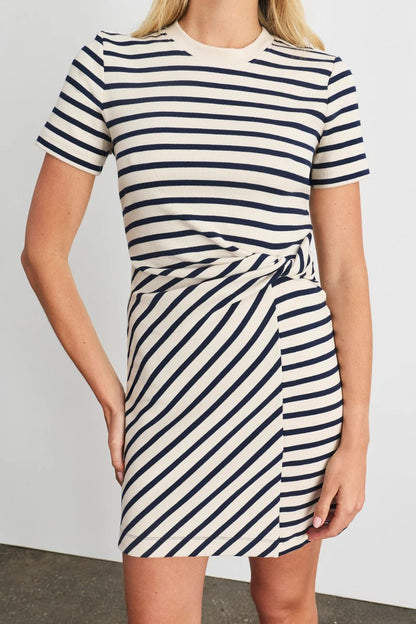 Short Striped Cody Dress in Cream/Classic Navy