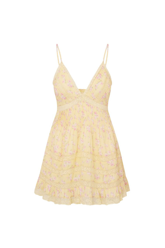 Alonna Blooming Floral Mini Dress in Lemon Spritz