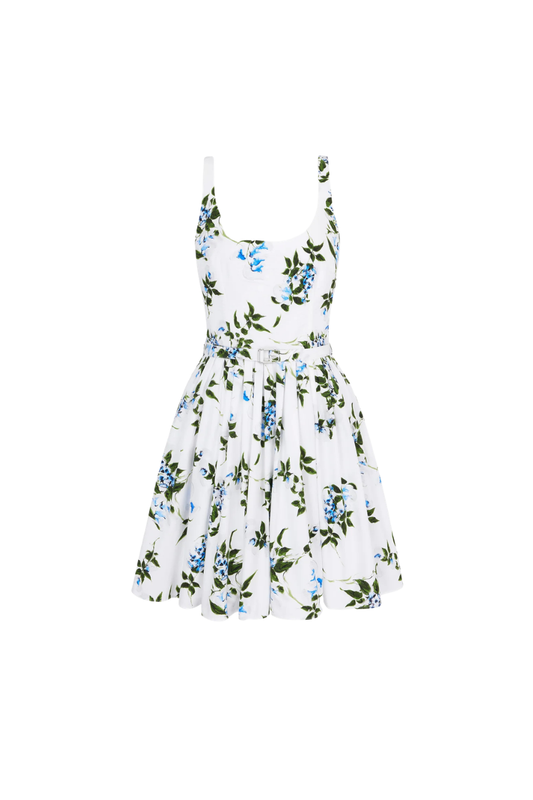 Mini Eglantine Dress In Lilac Lillies & Cherry Print on White Organic Cotton