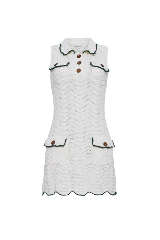 Sheena Mini Dress in Green and Ivory Wave