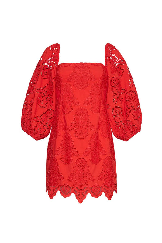 Montauk Dress in Red Embroidered Eyelet