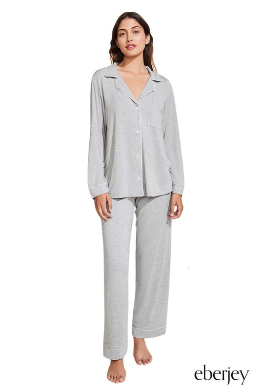 Gisele TENCEL™ Modal Long PJ Set in Heather Grey/Sorbet Pink