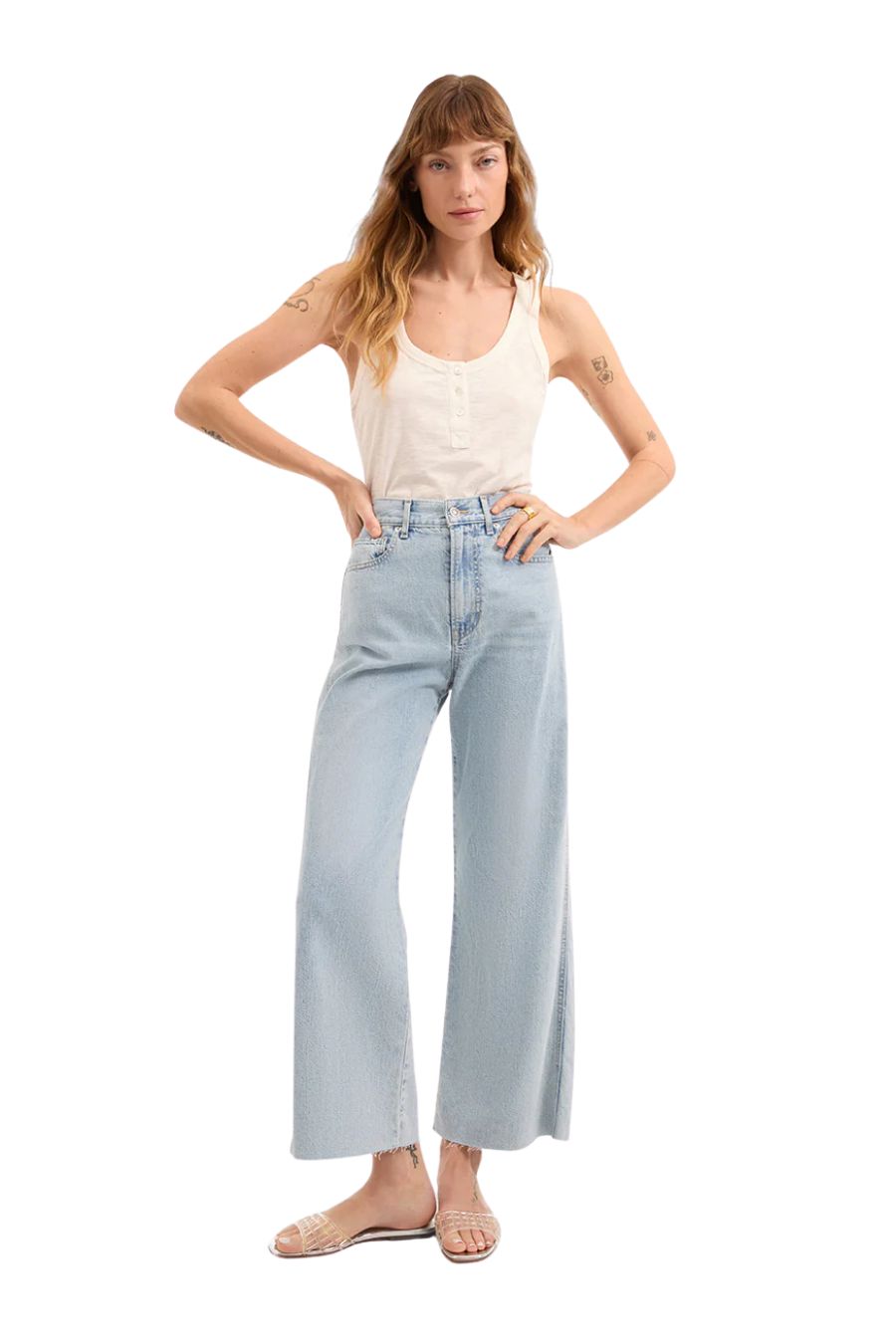 Taylor Cropped Wide-Leg Jean in Pale Stone