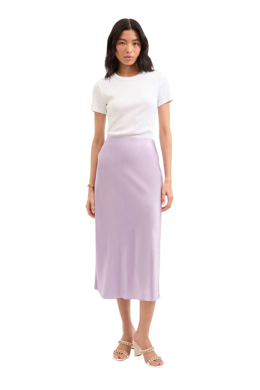 Clover Stretch-Silk Slip Skirt in Soft Lilac