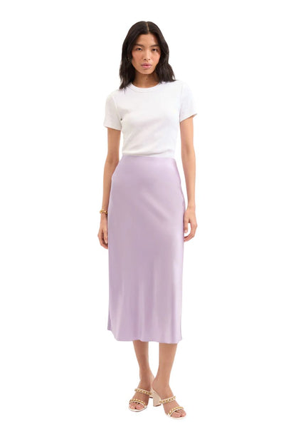 Clover Stretch-Silk Slip Skirt in Soft Lilac