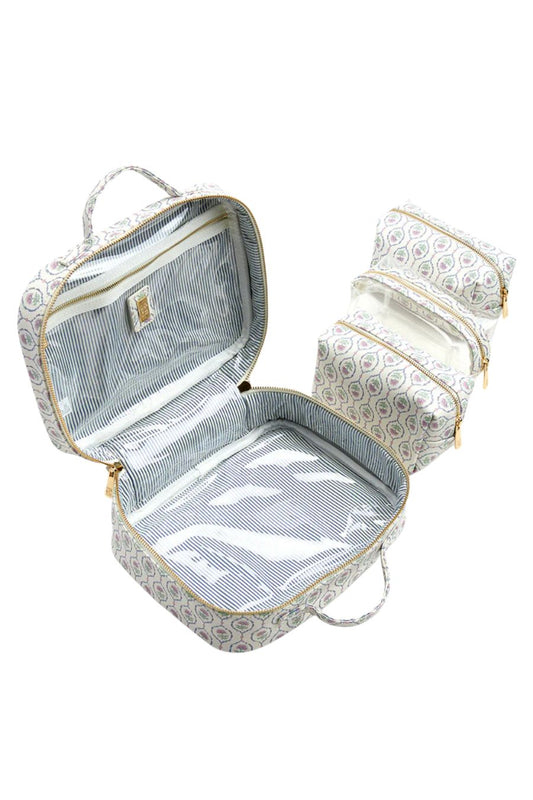 Luxe Trvl2 Cosmetic Case in Antibes with Navy Pinstripe Liner