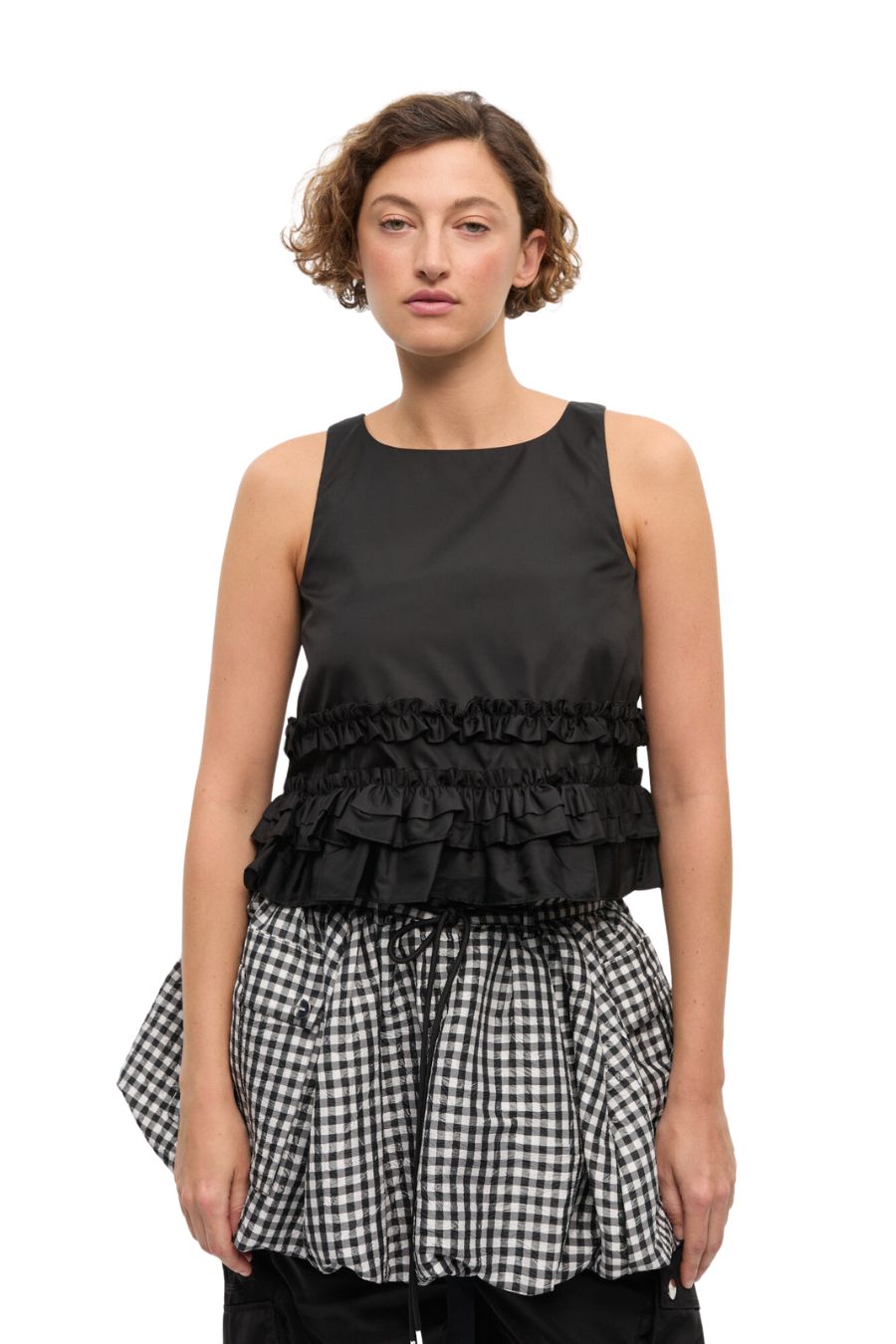 Black Duchesse Nylon Frill Top