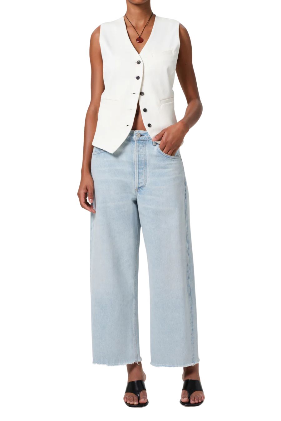 Ayla Raw Hem Crop in Sailor