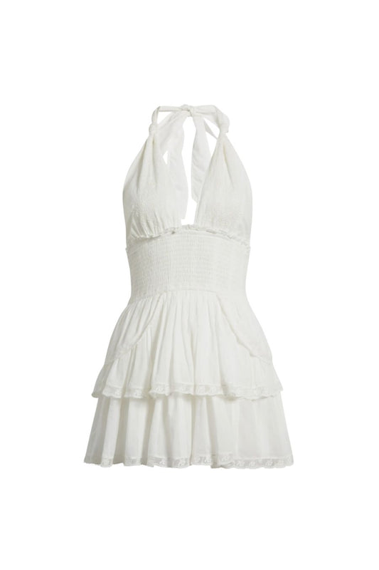 Deanna Heritage Halter Mini Dress in True White