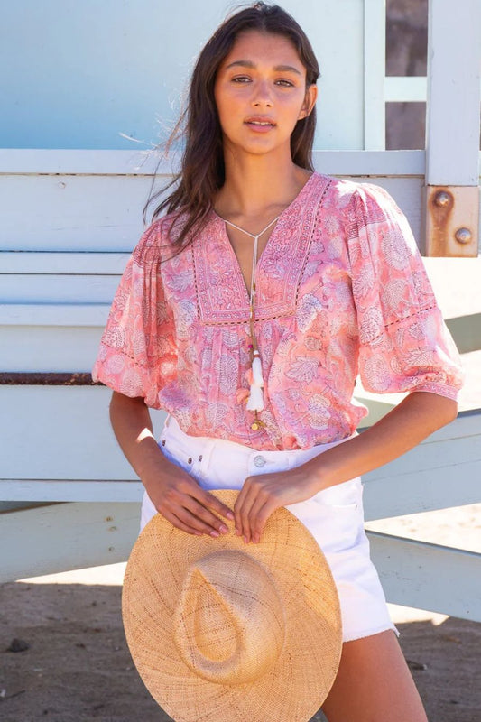 Katie Top in Peach Print