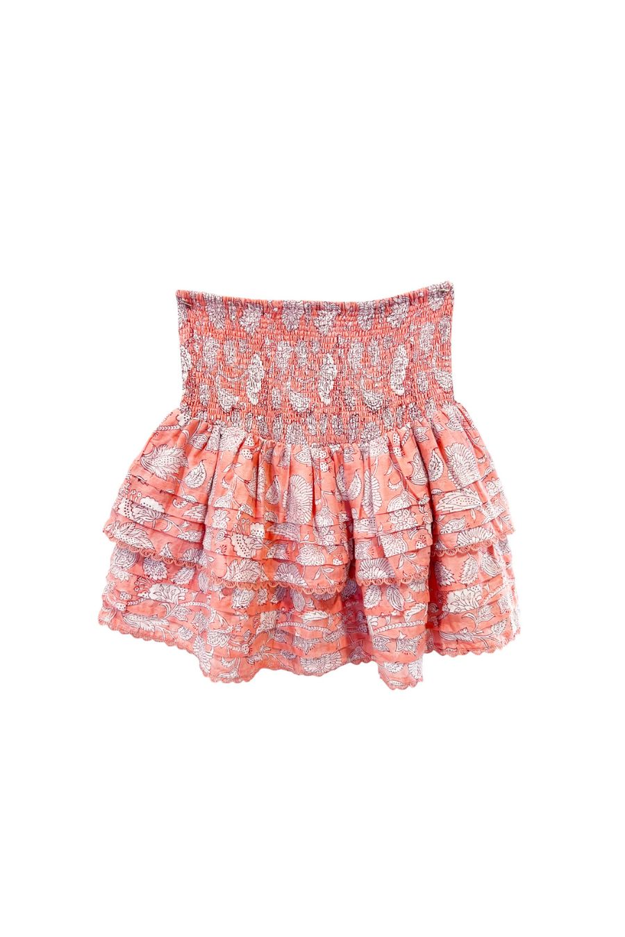 Pleated Smocked Mini Skirt in Peach