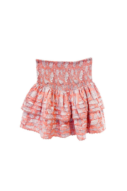 Pleated Smocked Mini Skirt in Peach