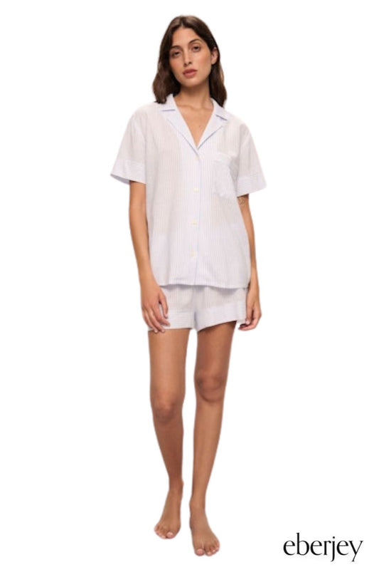 Nautico Shortie Short PJ Set in White/Cornflower Blue