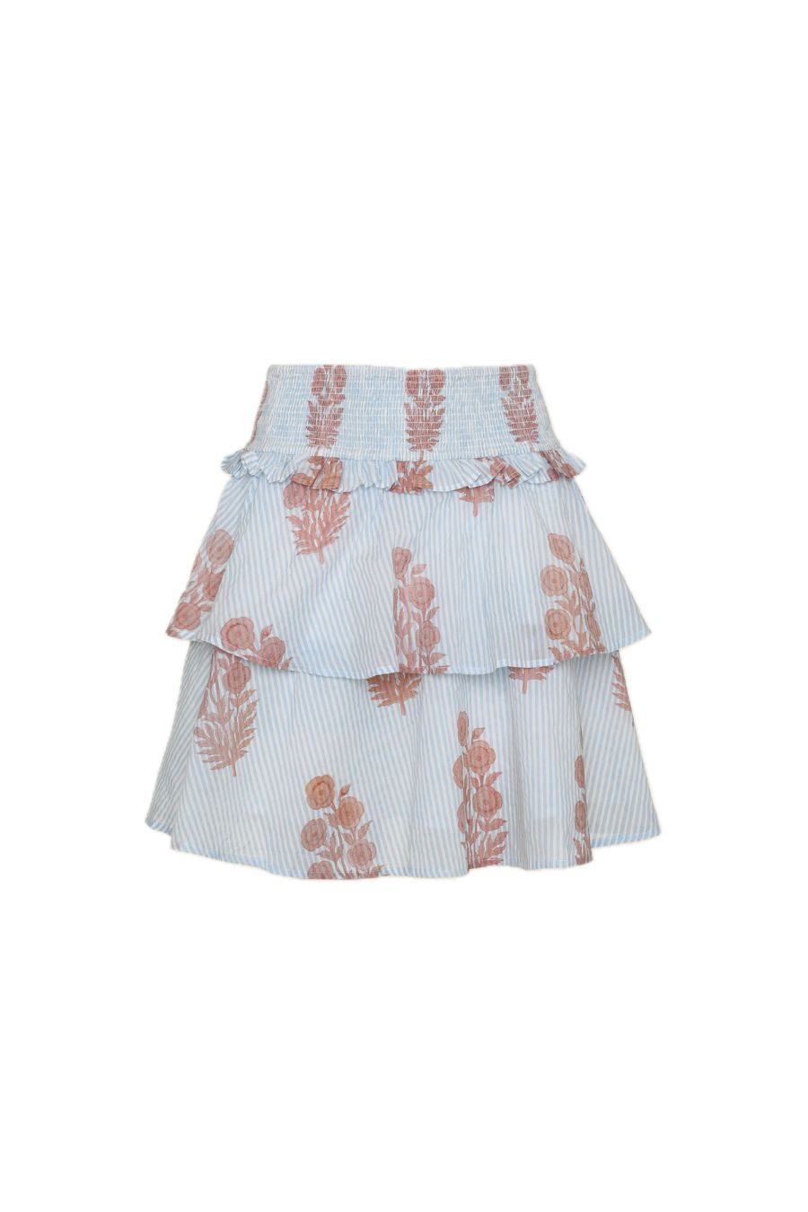 Veda Skirt in Poppy Stamp & Thin Stripes