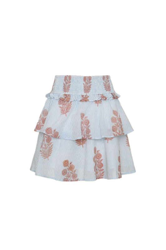 Veda Skirt in Poppy Stamp & Thin Stripes