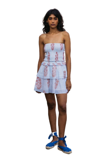 Veda Skirt in Poppy Stamp & Thin Stripes