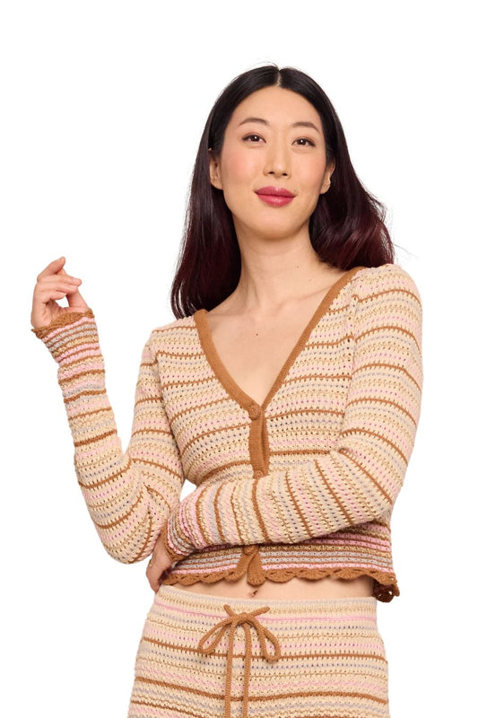 Lilana Cardigan in Clay Striped Lurex Crochet