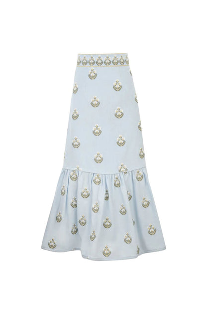 Begum Skirt in Light Blue & White